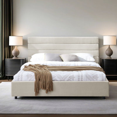 Modern Queen Size Velvet Bed Frame with 4 Storage Drawers & Upholstered Headboard