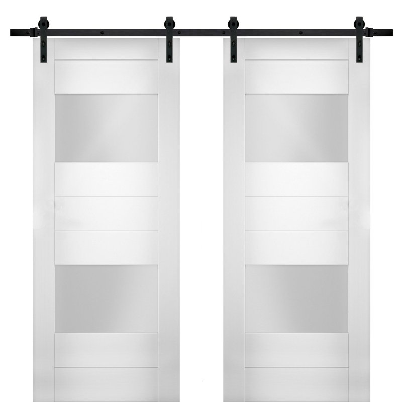 Portes blanches en verre givré Sete avec trousse de quincaillerie d'installation Sete, 36 po x 84 po, Noir