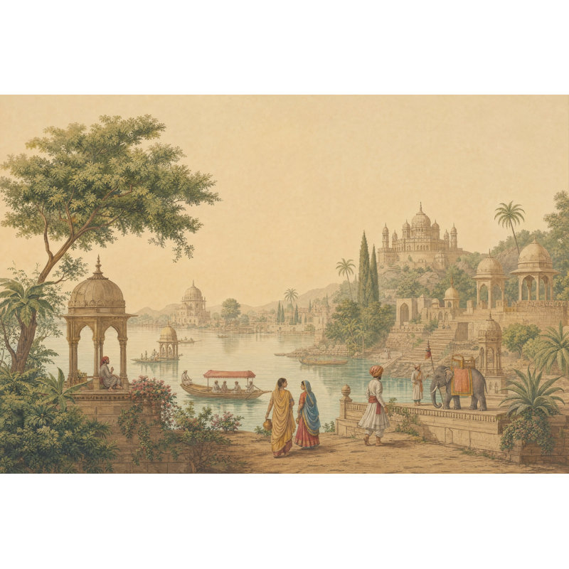 Papier peint mural indien Mughal Palace Riverside, 160 po x 108 po, Texturé non collé
