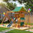 Outdoor Wooden Play Swing Set for Kids Backyard with Slide, Canopy Fort & Monkey Bars