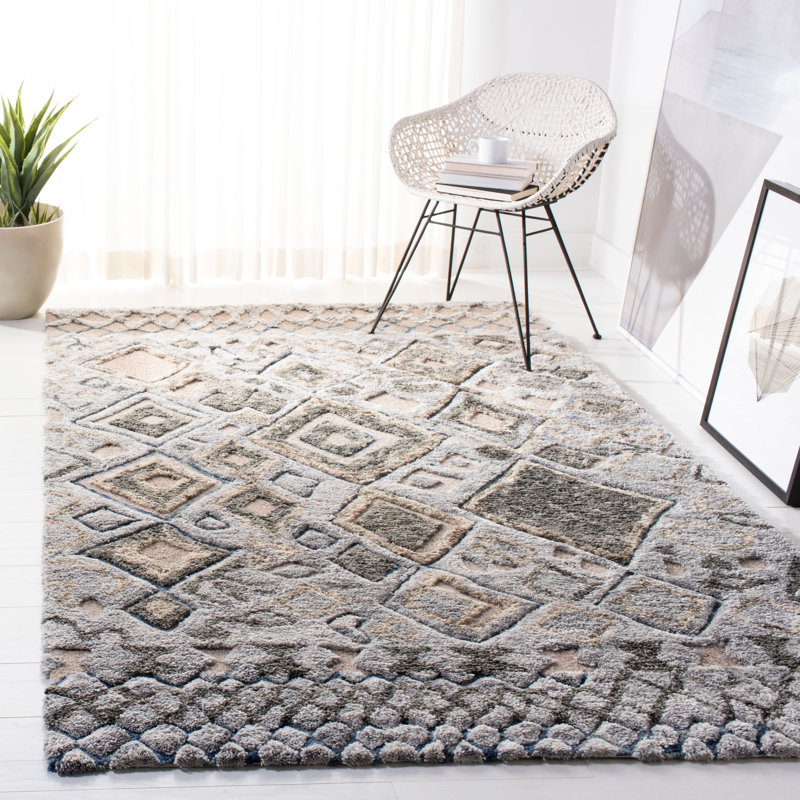 Tapis gris / ivoire en laine touffeté Powell, Rectangle de 5 pi x 8 pi