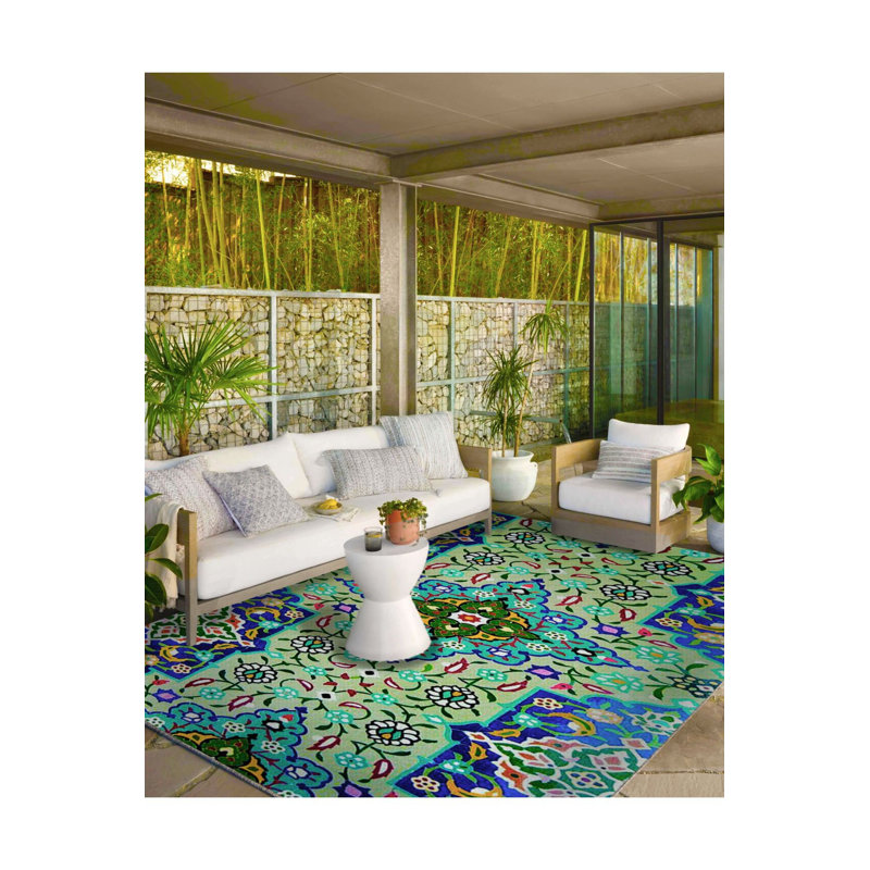 Tapis bleu lavable à motif d'étoile tissé, Sous-tapis rectangulaire 2 pi 4 po x 3 pi 11 po