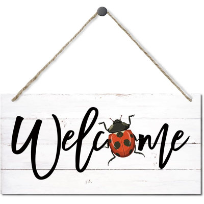 Panneau de bienvenue décoratif, panneau en bois à suspendre, décoration murale en bois imprimé, panneau de bienvenue à coccinelle, panneau de porte, décoration murale pour porte d'entrée