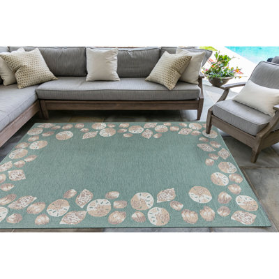 Tapis touffeté à la main en polyester vert / beige