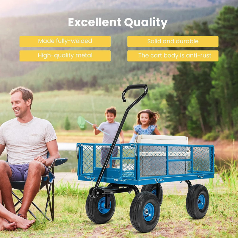 Mesh Steel Wagon Cart with Removable Sides, Blue