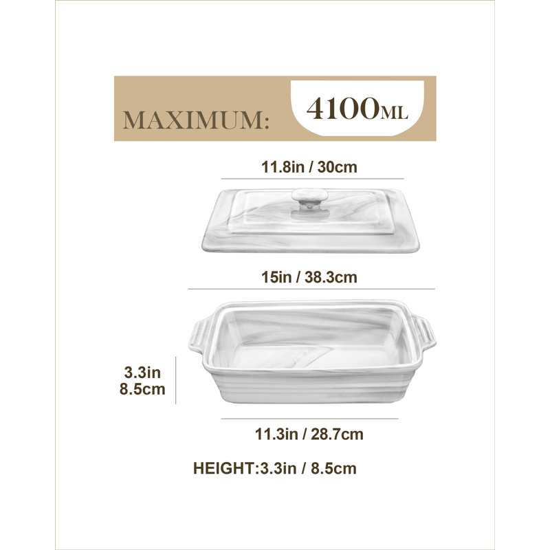 2.7 L Porcelain China Rectangular Baking Pan with Lid