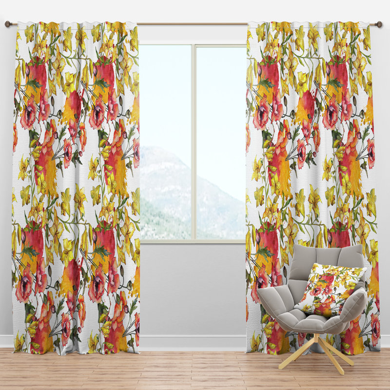 Panneau de rideau simple semi-diaphane avec passe-tringle Mid-Century, l 52 po x L 120 po
