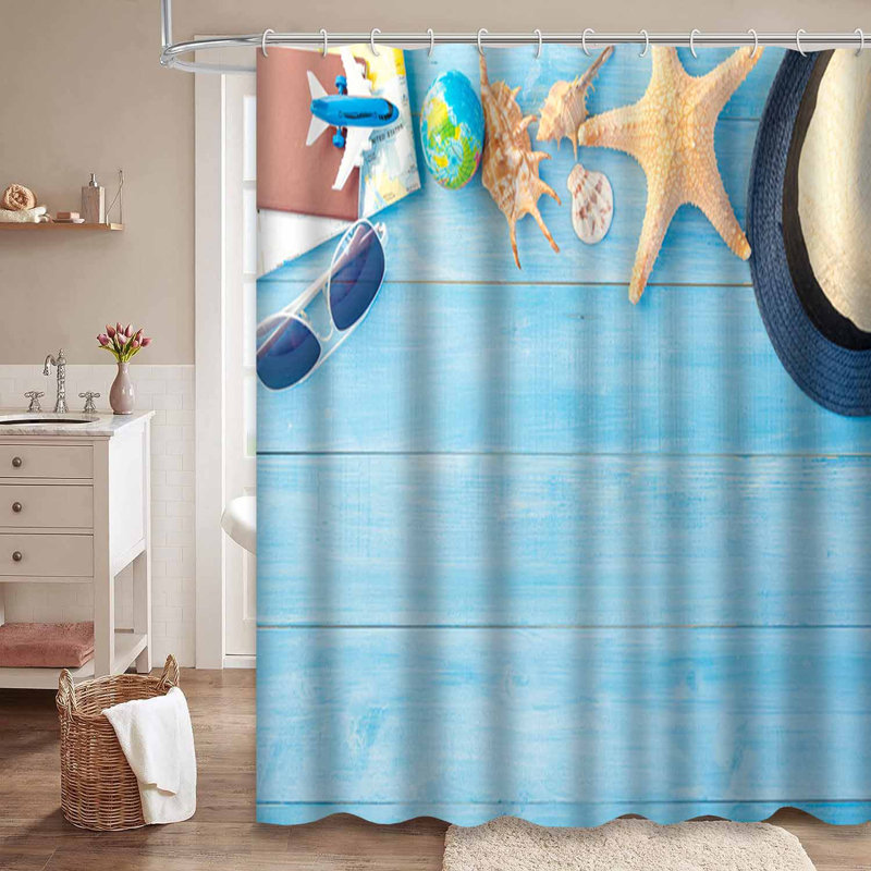 Rideau de douche de voyage en bois avec 12 crochets, L 72 po x l 78 po