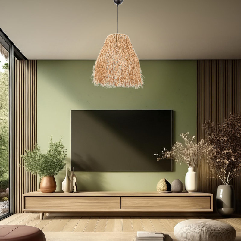 Lustre ajustable en métal avec capuchon en raphia