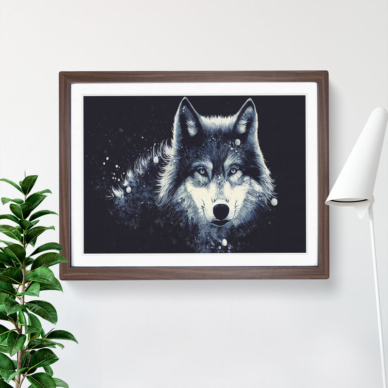 XH1022-10278X Wolf Splatter - Single Picture Frame Print, 34cm H x 46cm W, Walnut 