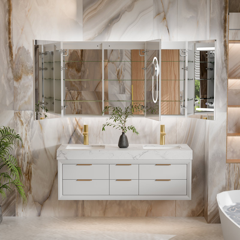 Armoire à pharmacie 60 po x l 36 po à DEL avec grande lueur rétroéclairée pour salle de bain avec loupe 5X et porte à fermeture en douceur 1800 W
