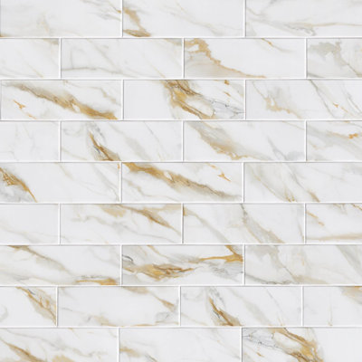 36" X 60" X 80" Four Panel Shower Wall Panel Surround Kit Calacatta Gold Tile Pattern