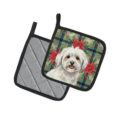 Paire de poignées en coton Coton de Tulear Christmas Poinsettas