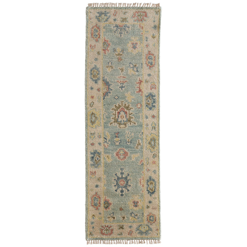 Abinesh Wool Floral Area Rug, Runner 2'6" x 14', Blue/Ivory