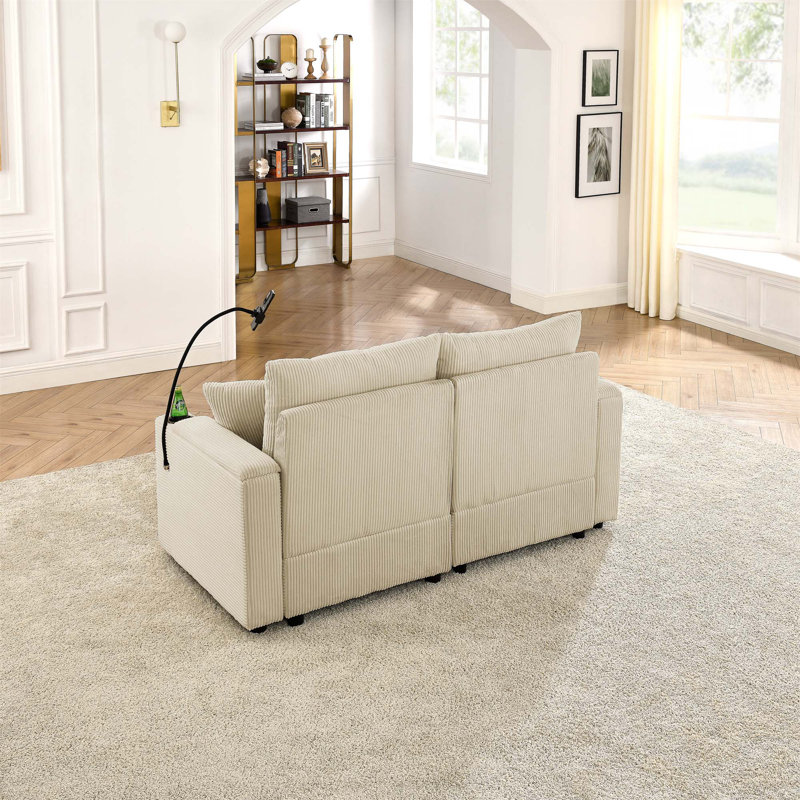 Ensemble de canapé moderne 7 places avec rangement, canapé à siège profond avec porte-gobelets et support pour téléphone, canapé en velours côtelé pour le salon