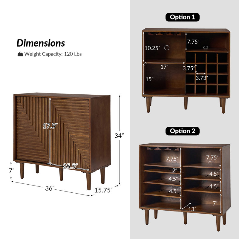 Moorton Mid-Century Modern Tall 2-Door Multifunction Accent Cabinet With Wine Rack (Set Of 2), Walnut