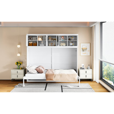 Grand lit mural blanc pliable pour économiser de l'espace. Idéal pour la chambre d'amis, le bureau personnel ou la salle de sport. Lattes de support de matelas confortables. Et contreplaqué. Pas de sommier tapissier. Installation facile. L 82,2 po x l 67,1 po x H 90,5 po