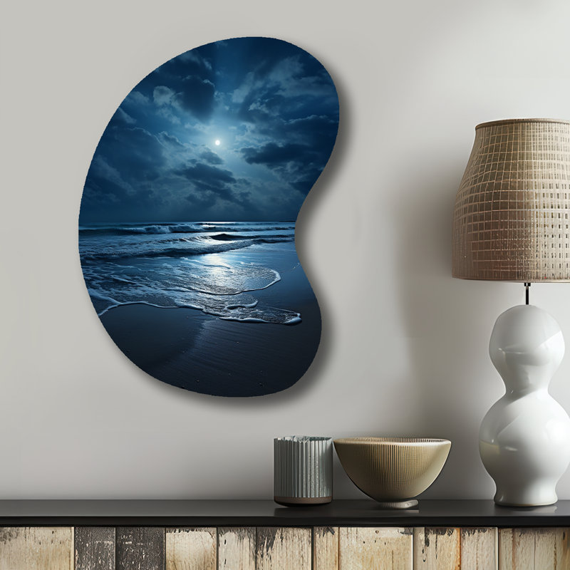 «Manus Beach Photo Serene Moonlight I», reproduction d'art de sculpture murale asymétrique en métal, H 31 po x l 22 po