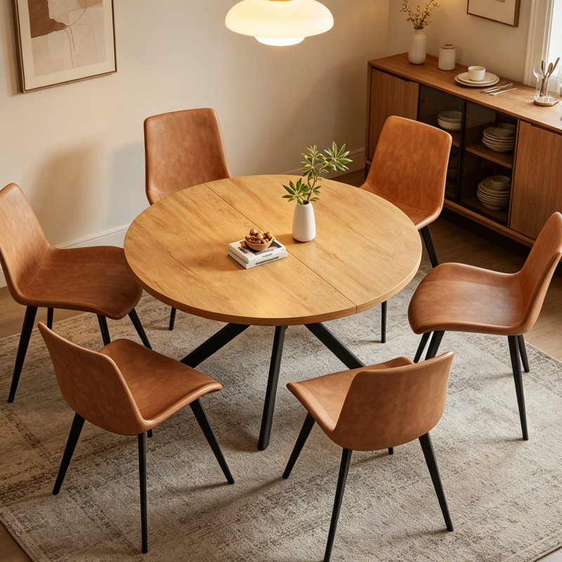 Table de salle à manger de cuisine moderne de 45,3 po l avec chaise de salle à manger h 32,4 po, Brun / Noir