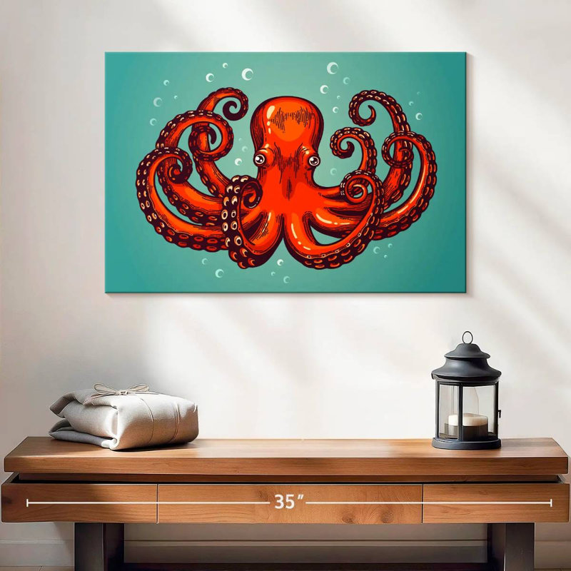 Mighty Red Octopus, 16" H x 24" W