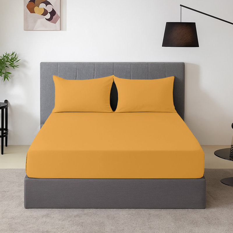 Harper-Mae Microfiber Brushed Fitted Sheet Deep Pocket 25 cm, Yellow, Double (4'6)