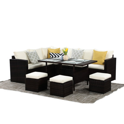 7 Cushioned Patio Dining In Weather- 7 Pe Sectional With Comfort Cushions