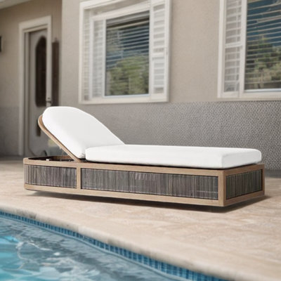 Teak Frame Outdoor Lounge Chair Outdoor Chaise Lounge , Cushion Included
