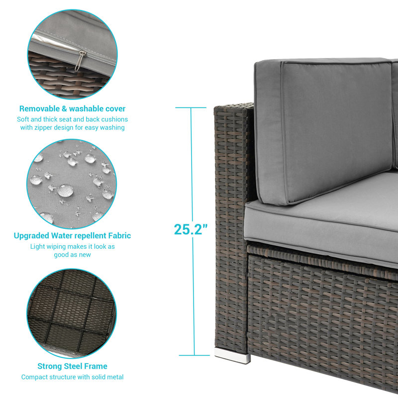 Greilickville Wicker 4 - Person Modular Patio Conversation Set with Cushions, Gray