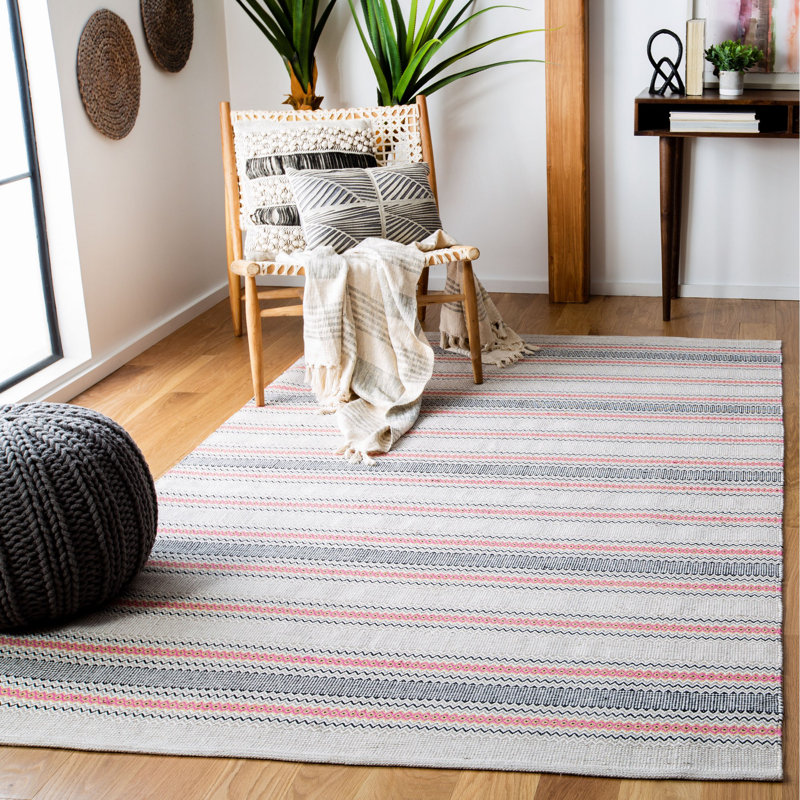 Tapis rayé en coton tissé à la main Breckenridge, Rectangle 6 pi x 9 pi