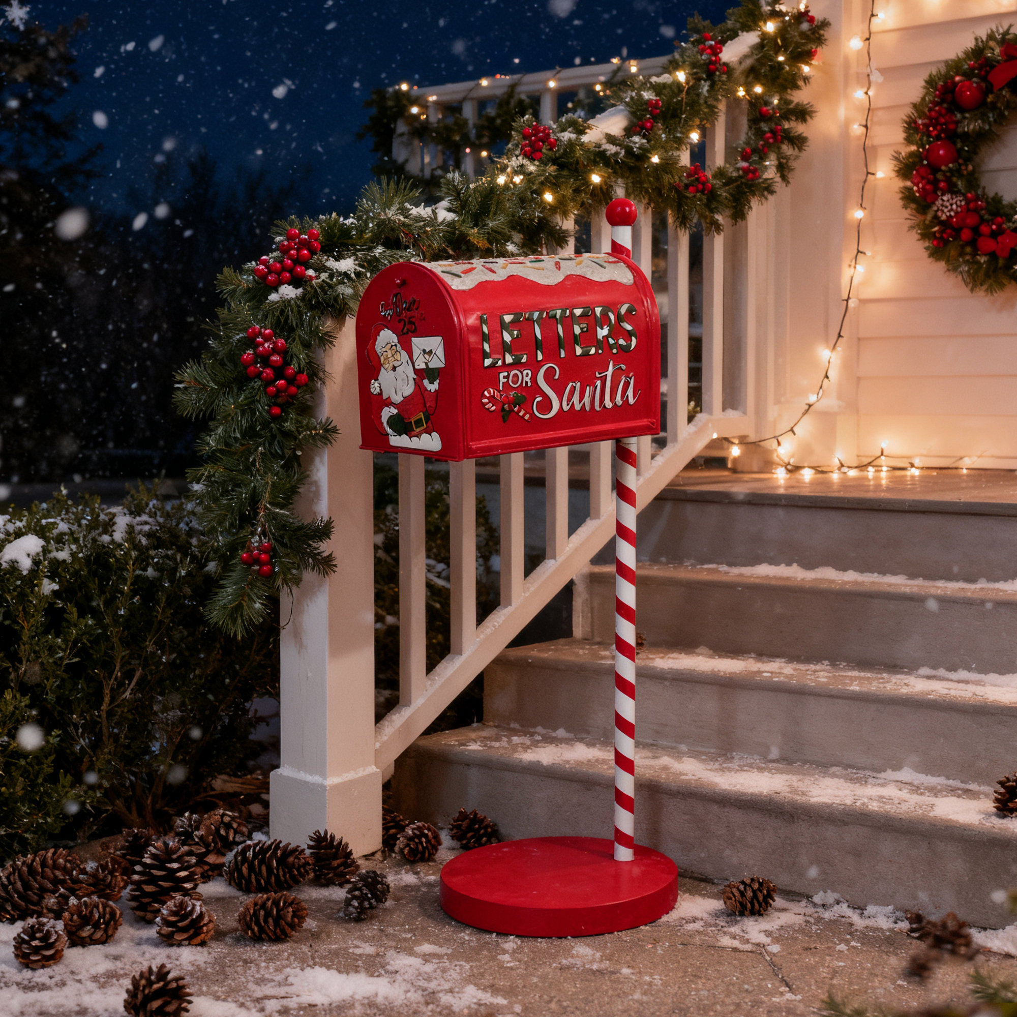 Alcott Hill® Vintage Distressed Christmas Post Box with Post - Outdoor ...