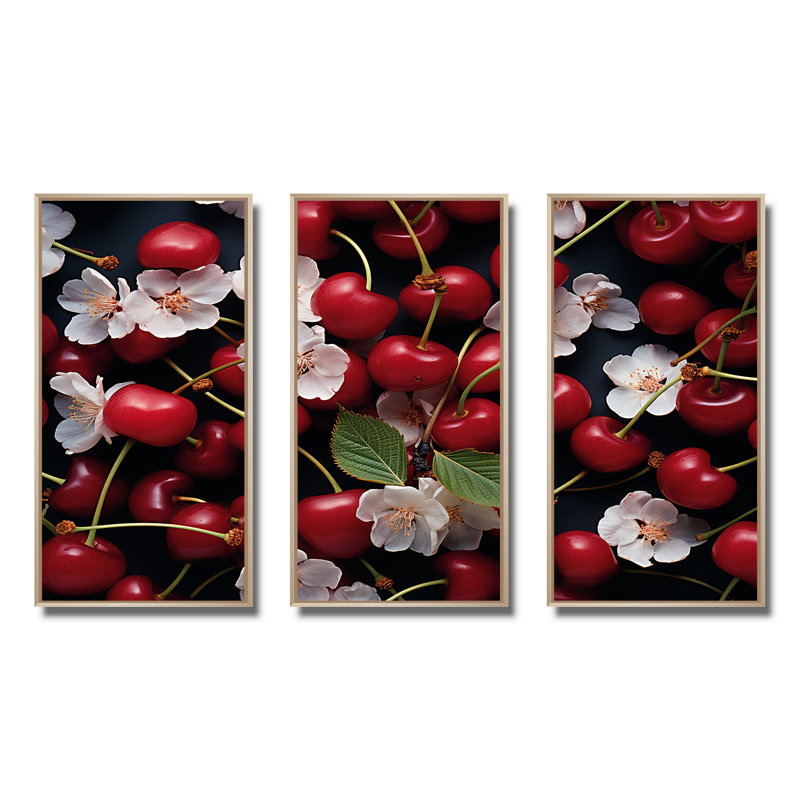 Red Cherry Sundae Delight - Cherry Wall Art, Brown Floater Framed, 40" H x 60" W