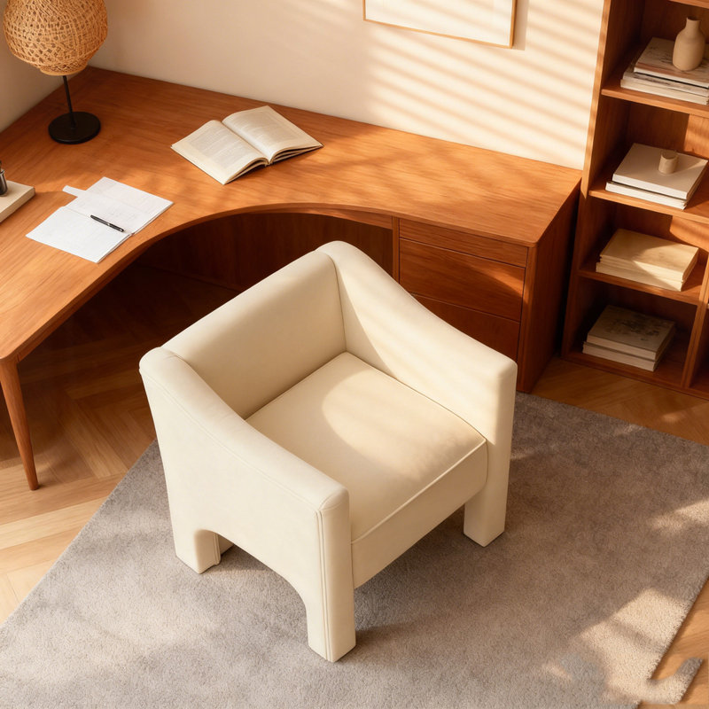 Fauteuil d'appoint rembourré 29,9 po Barrel Chair pour salon et chambre à coucher, Beige