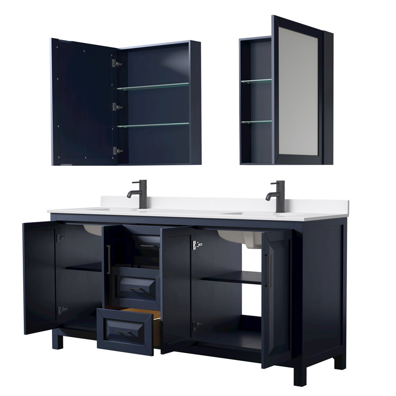 Daria 72'' W Vanity, Blue, Matte Black, White Quartz