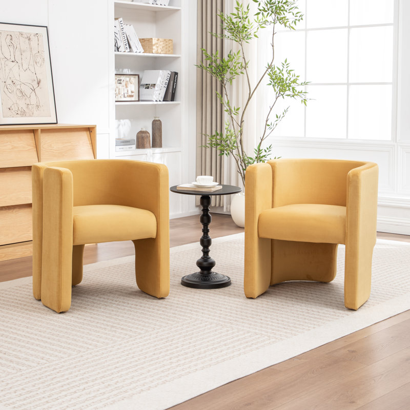 Jaimyn Upholstered Barrel Chair, Yellow Velvet