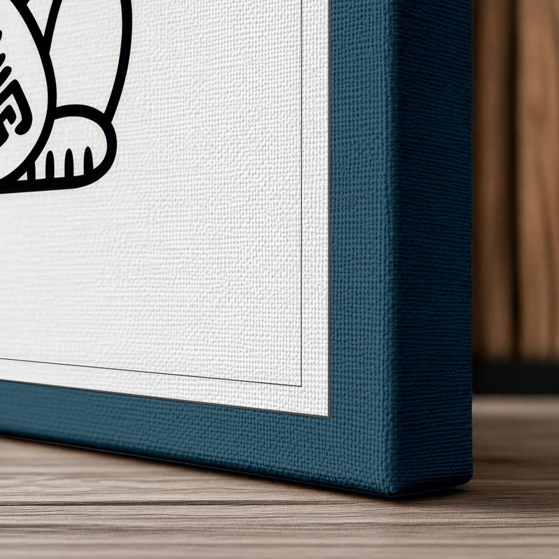 Lucky Beckoning Cat Japandi 1 Piece Wrapped Canvas Wall Art, 18x12 - 45.7 x 30.5 cm, Teal Border