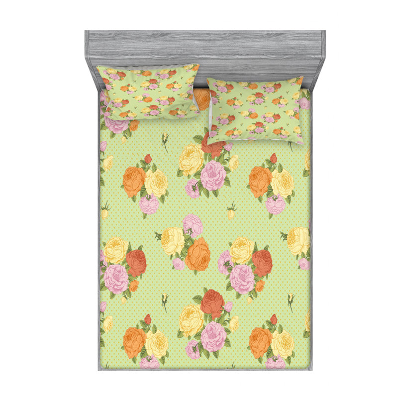 Microfiber Floral Sheet Set, Queen Sheet Set with Fitted Sheet