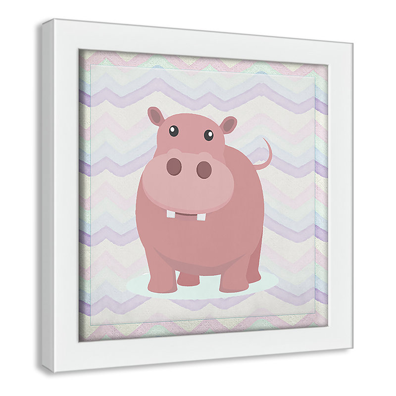 Adhésif décoratif rose Hippo Time, Encadré de boîte blanc, H 8 po x l 8 po x P 1,18 po