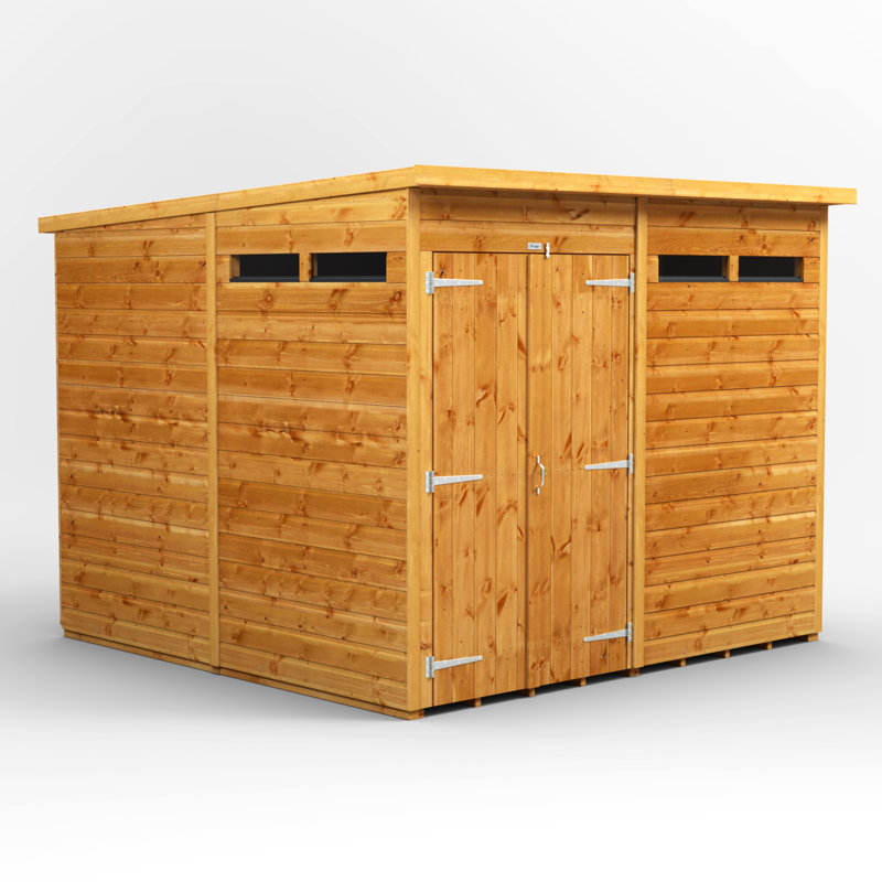 Powersheds 8 x 8ft Timber Tongue & Groove Pent Garden Shed Security Shed Double Door