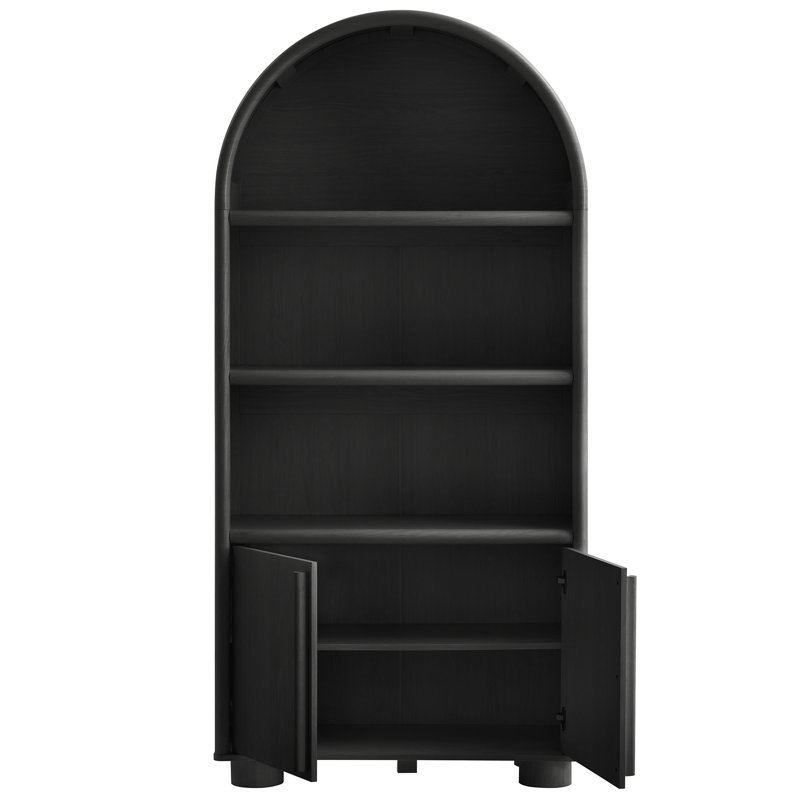 Herline Tall Arched Display Cabinet Bookcase In Black Oak