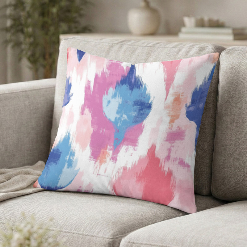 Coussin décoratif Boho - bleu pastel imprimé Ikat, H 16 po x l 16 po