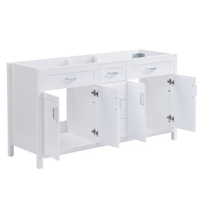 Meuble-lavabo de salle de bain de 149 cm (58,7 po) seulement, 4 tiroirs et 2 armoires à double porte, blanc
