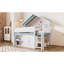 Lit mezzanine double en bois massif avec armoire de rangement sous le lit-129428068
