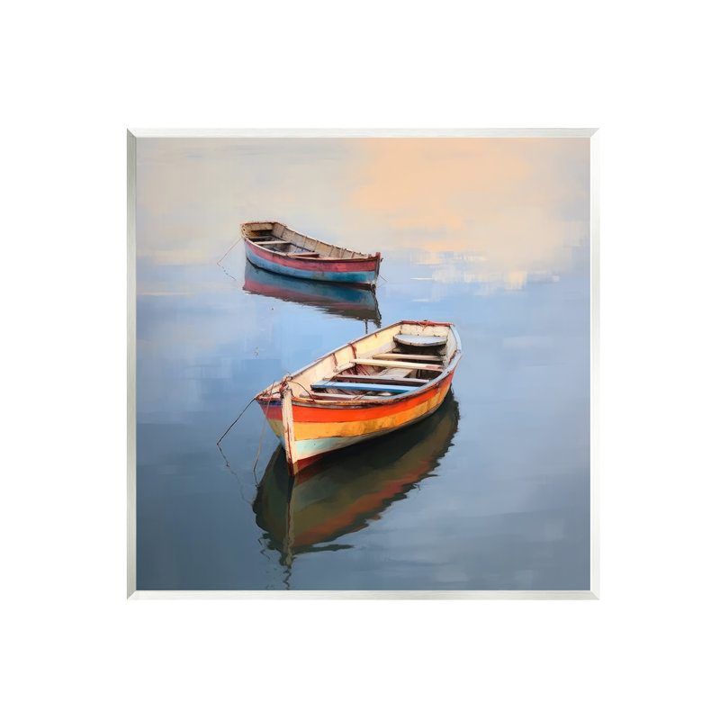 Ba-054 - Bateaux rayés encadrés dans un lac, H 12 po x l 12 po x P 0,5 po