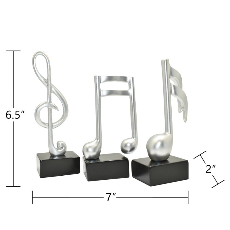 Adam & Friends Home Decor Muscial Notes, 16Th, Double 16Th & Treble Clef Sculpture | 3-Piece, Silver