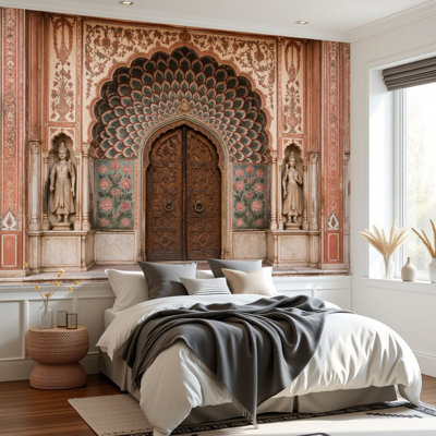 Wall Mural Peel and Stick Wallpaper indian painted door jaipur indian door pictures royalty Self-Adhesive Removable Contact Paper Wall Decor for Living Room Bedroom 69"H x 96"W