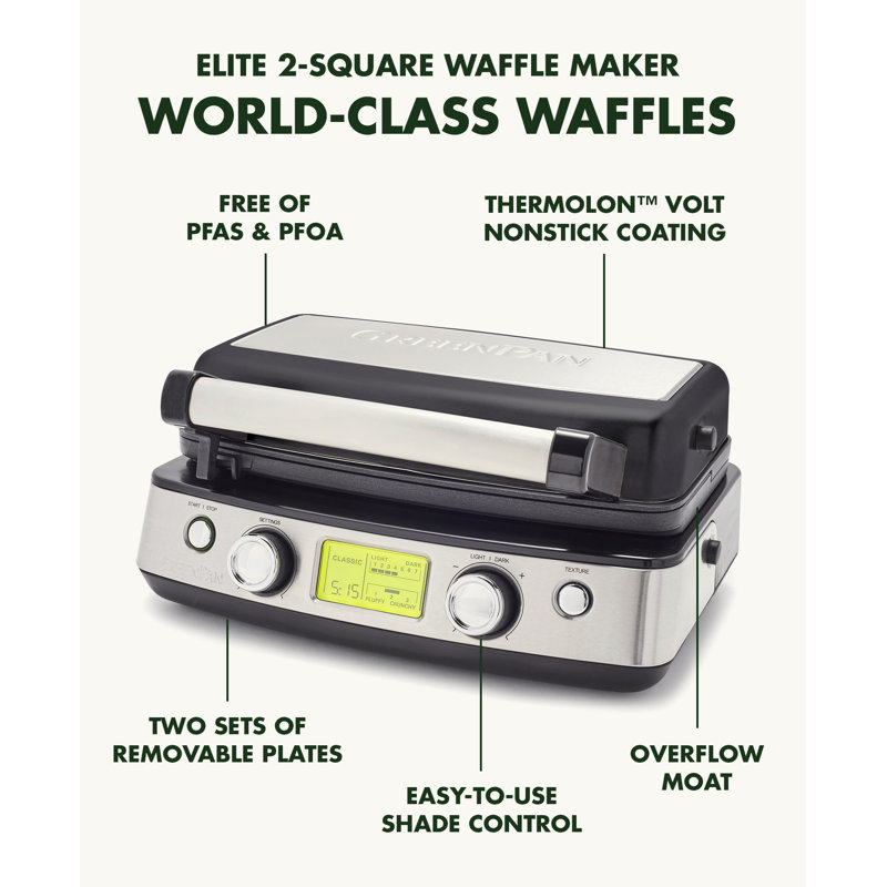 GreenPan Elite 2-Square Waffle Maker, Black