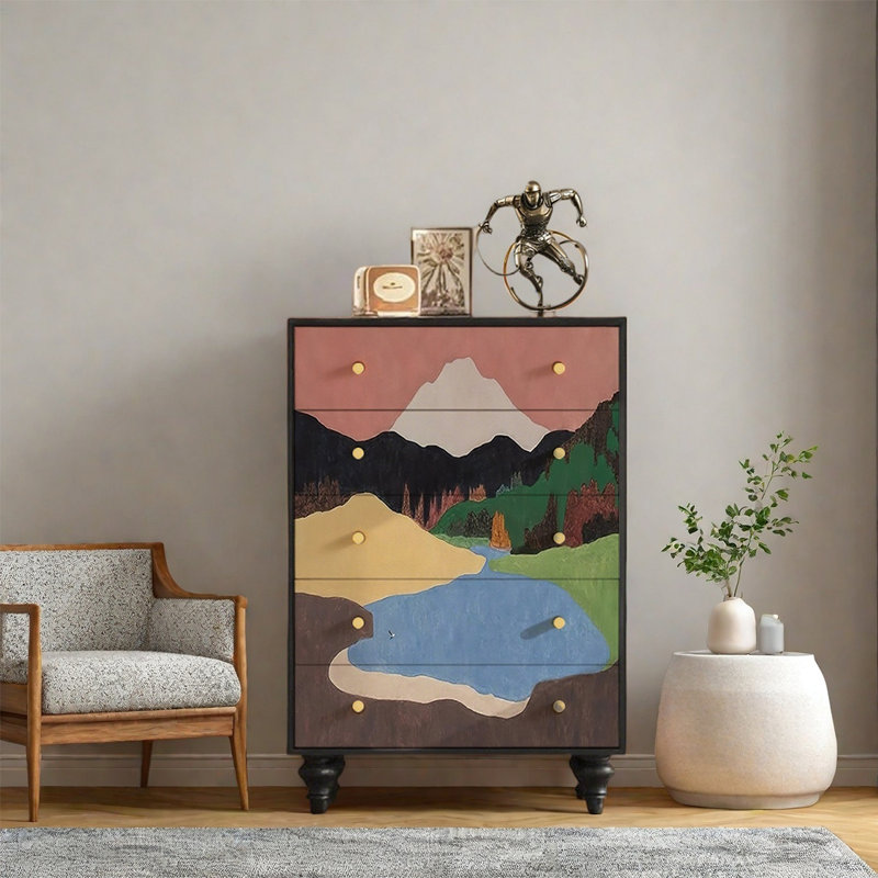 Armoire en pin massif avec cinq tiroirs