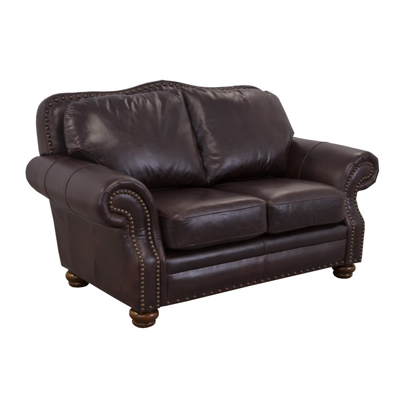 Somto 73" Genuine Leather Rolled Arm Loveseat, Brompton Espresso Genuine Leather