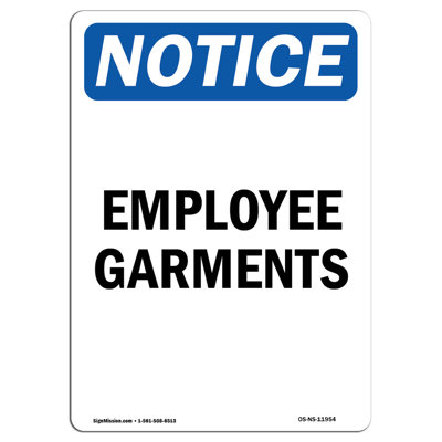 Employee Garments Aluminum Sign 12 x 18