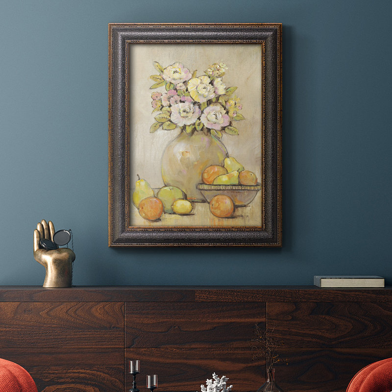 «Still Life Study Flowers & Fruit II», toile encadrée de qualité supérieure - prête à être accrochée